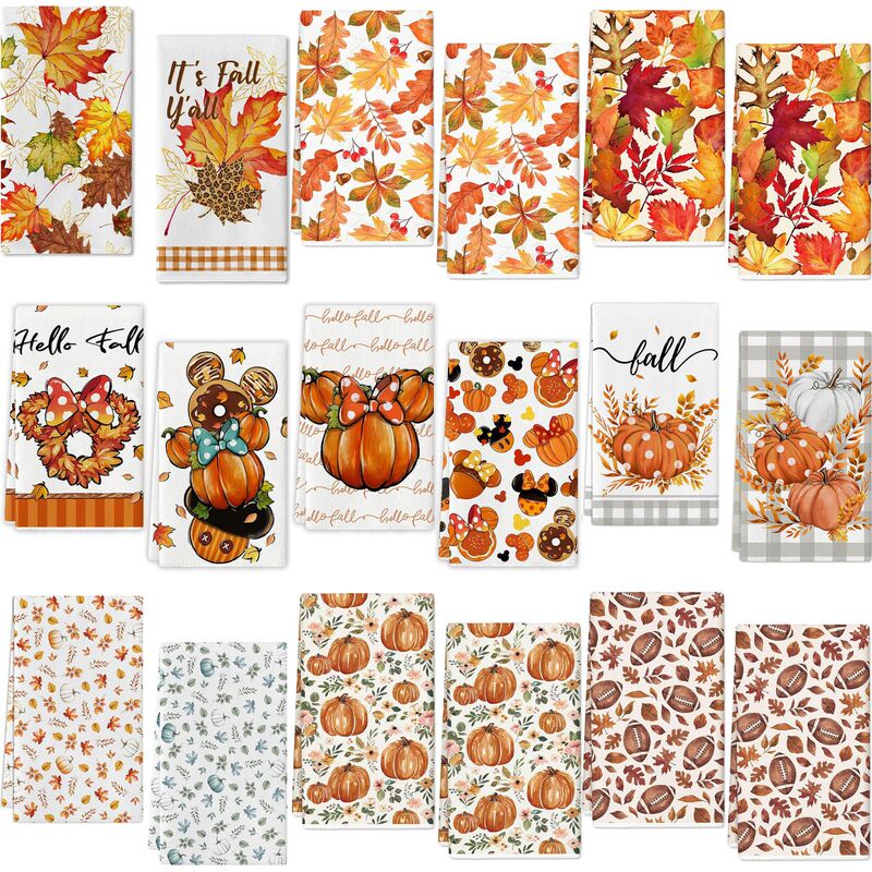 Amazon's New Autumn Series of Towels with Harvest Pumpkins and Maple Leaf Decorations for Home, Kitchen, and Dining Table, Durable Dish Towels