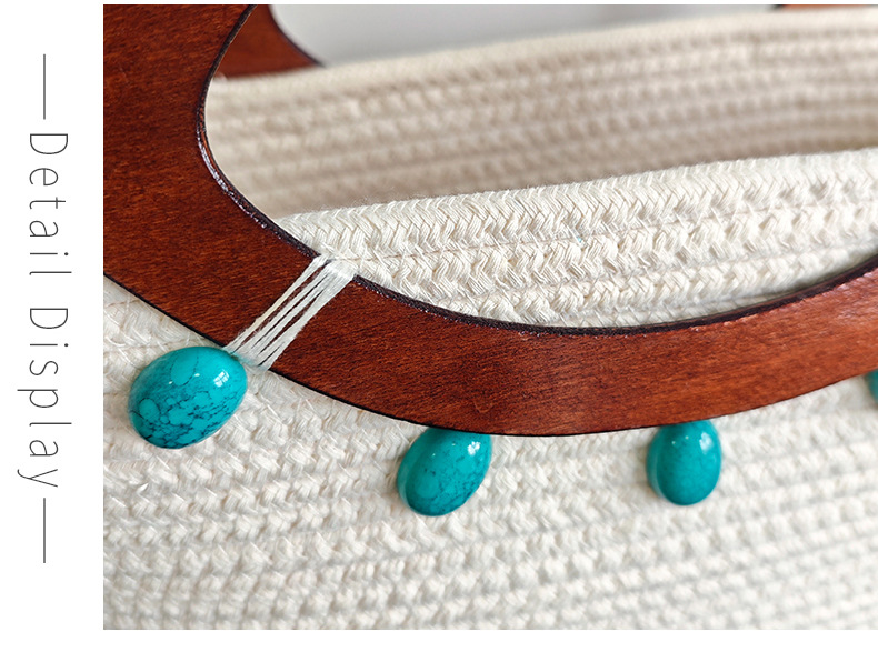 2700g Weight Weave Fashion Element Open Closure Type Top Handle Strap Type Women's Large Cotton Color Block Vacation Weave Square Open Handbag