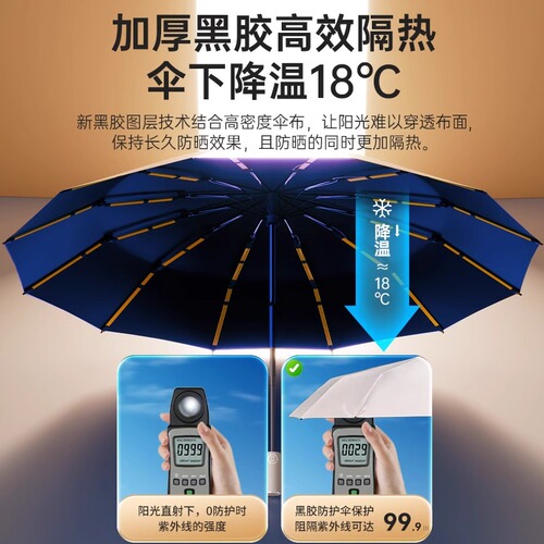 Wholesale Gradient Full Automatic Large Umbrella Foldable Black Rubber Women's Sunny Rain Umbrella Sunshade Sun Protection Umbrella