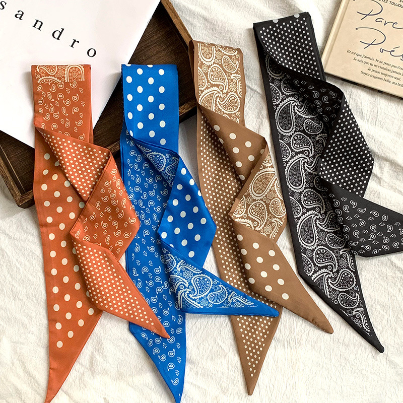 Pañuelo de seda, tira larga, sentido avanzado, verano, nuevo estilo, todo fósforo, versión coreana, bufanda de cuello, pañuelo de flores de anacardo, cinturón decorativo para el cabello