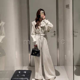 2025新款小个子早秋穿搭一整套女高级感灰色休闲运动卫衣两件套装