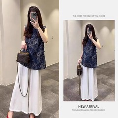 女性のための夏服 2025 新しいファッショナブルなスタイル改良されたノースリーブ新しい中国風トップスカジュアルパンツツーピーススーツ