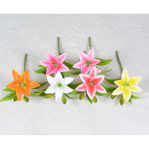 Manufacturer wholesale wedding home decoration fake flower 1 flower 2 buds mini single feel film 3 heads artificial flower lily