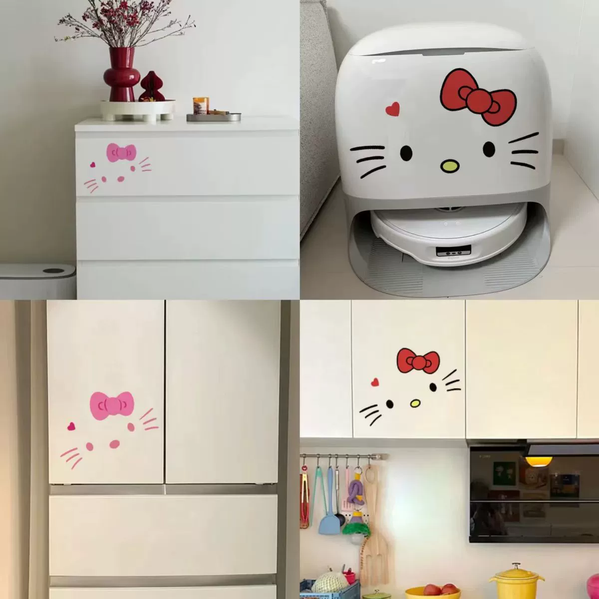 Наклейка (Hello Kitty) с зеркальным эффектом, дизайн с бантиком — размеры XS (20×13) до L (56×37,5 см)