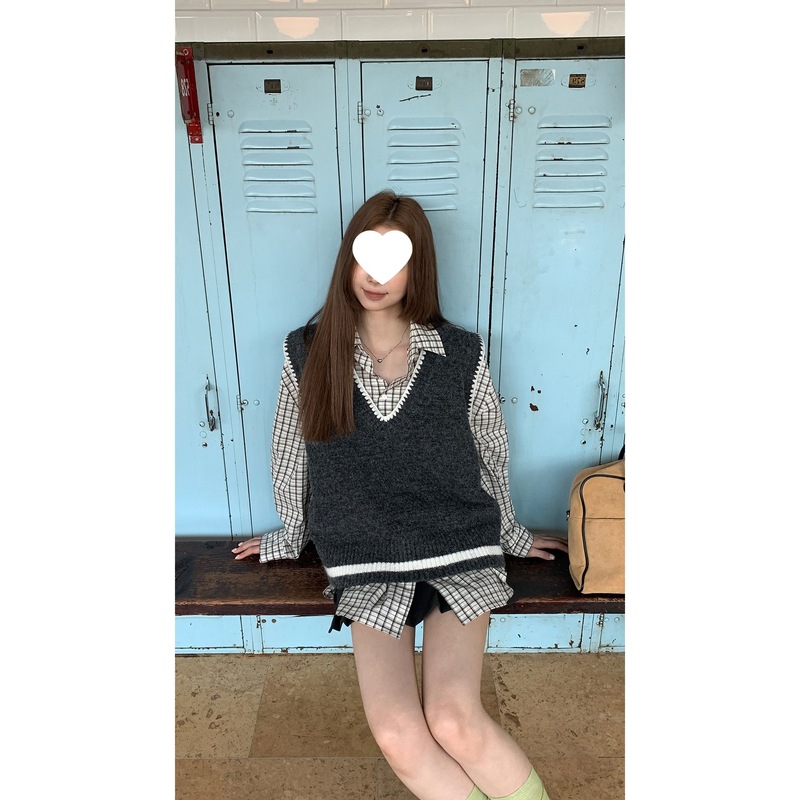 红人馆马甲背心女款时髦洋气秋季无袖超好看灰色外搭针织马夹|undefined