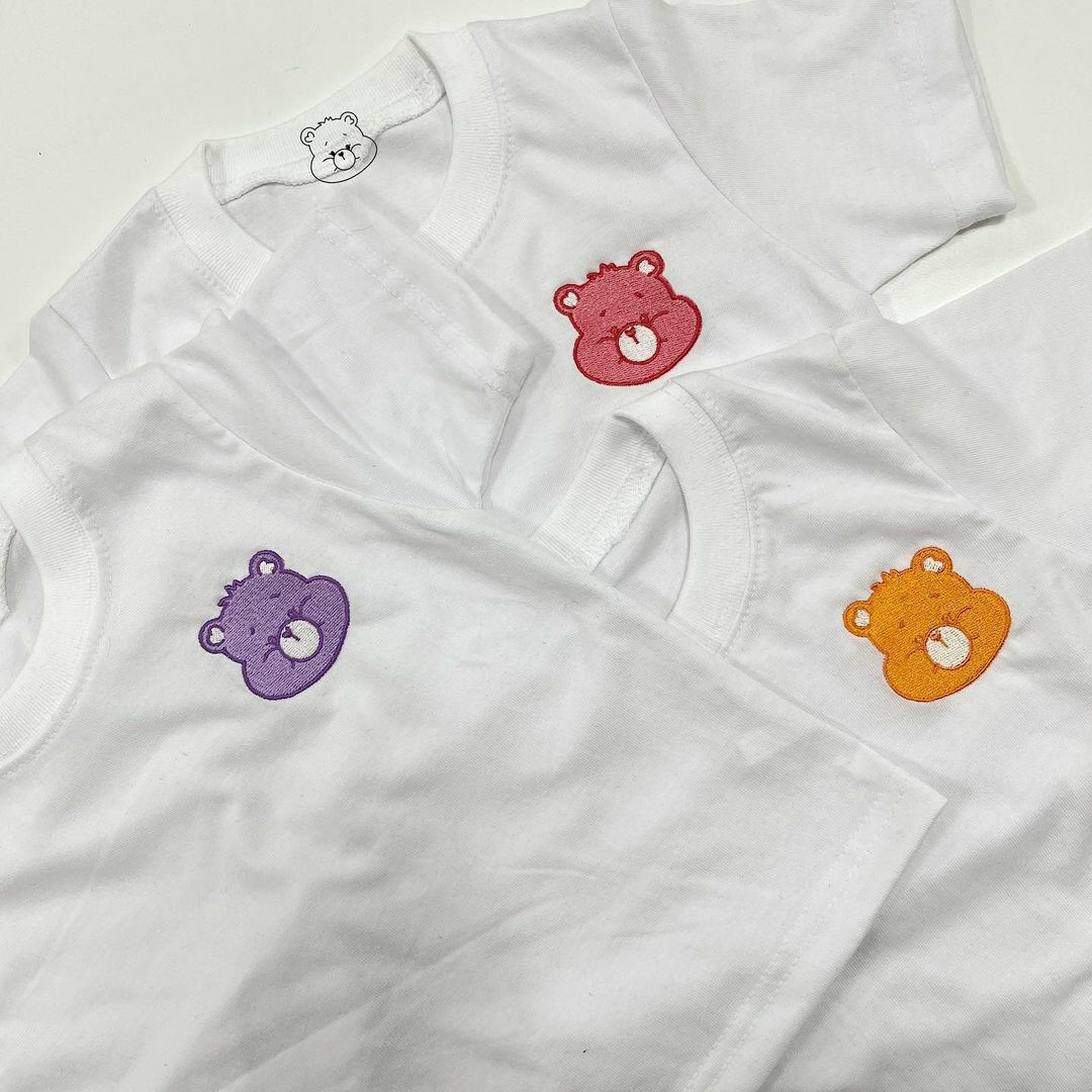 Baby Korean short-sleeved T-shirt pure cotton summer children's short-sleeved tops children's loose embroidered bear solid color white T