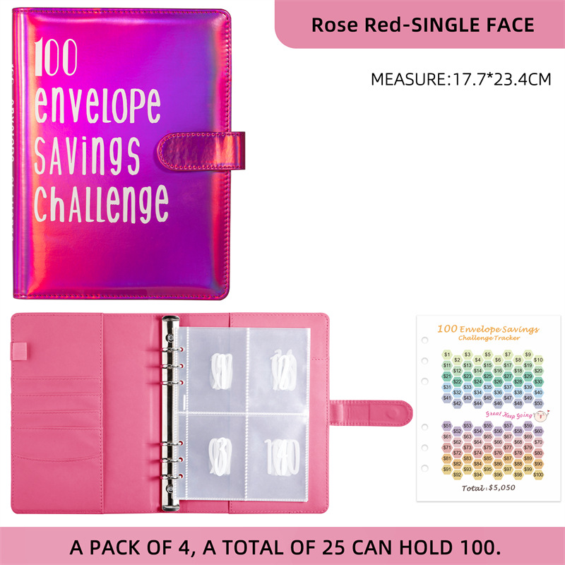 A5 colorido partido medio-rosa roja (cubierta con palabras) (película de tarjeta de impresión de pantalla 25 piezas (1-100)+ reloj de gradiente de color-en 1 pieza)