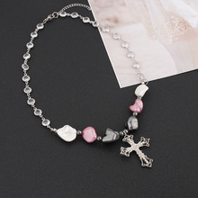 欧美异形珍珠十字架不锈钢项链辣妹小众饰品高级感ins潮颈链嘻哈