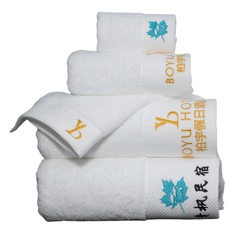 Hotel toallas toallas de baño set de algodón platino satin compañía promocional regalo de mano regalo bordado logo espiral cabello