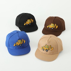 挖掘機平沿帽韓版男女童卡通嘻哈帽春秋新款遮陽帽純色跨境棒球帽