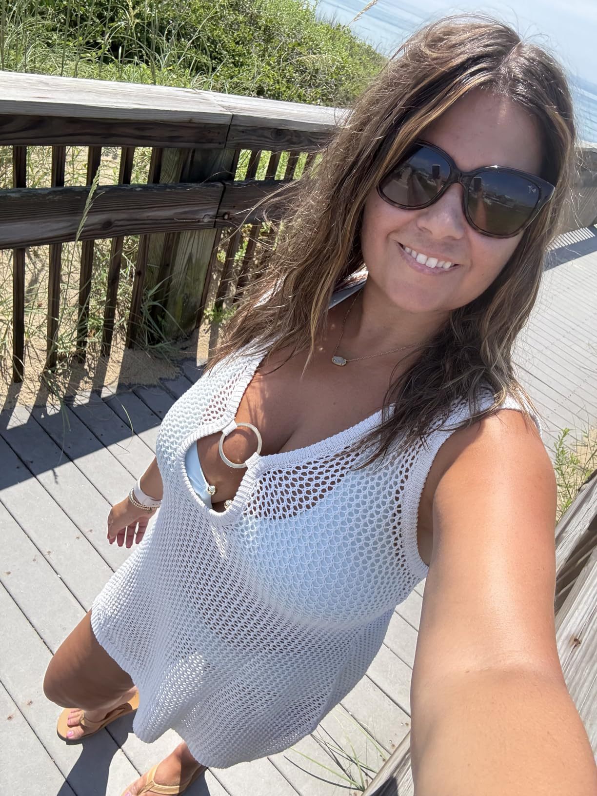 Women's Deep V Neck Beach Cover Up Dress European And American Style Vacation Casual Hollow Out Vest Dress Sexy Summer Swimwear_ecoleips.com