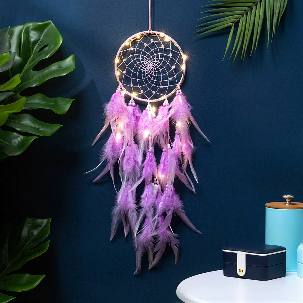 Сетчатая ловушка для снов индейская подвеска для спальни, оберег-феник Boho ветерок с опцией LED-лампы