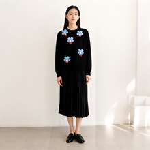 ER25秋冬新款纯羊毛手工花朵圆领开衫甜美针织衫通勤百搭显瘦