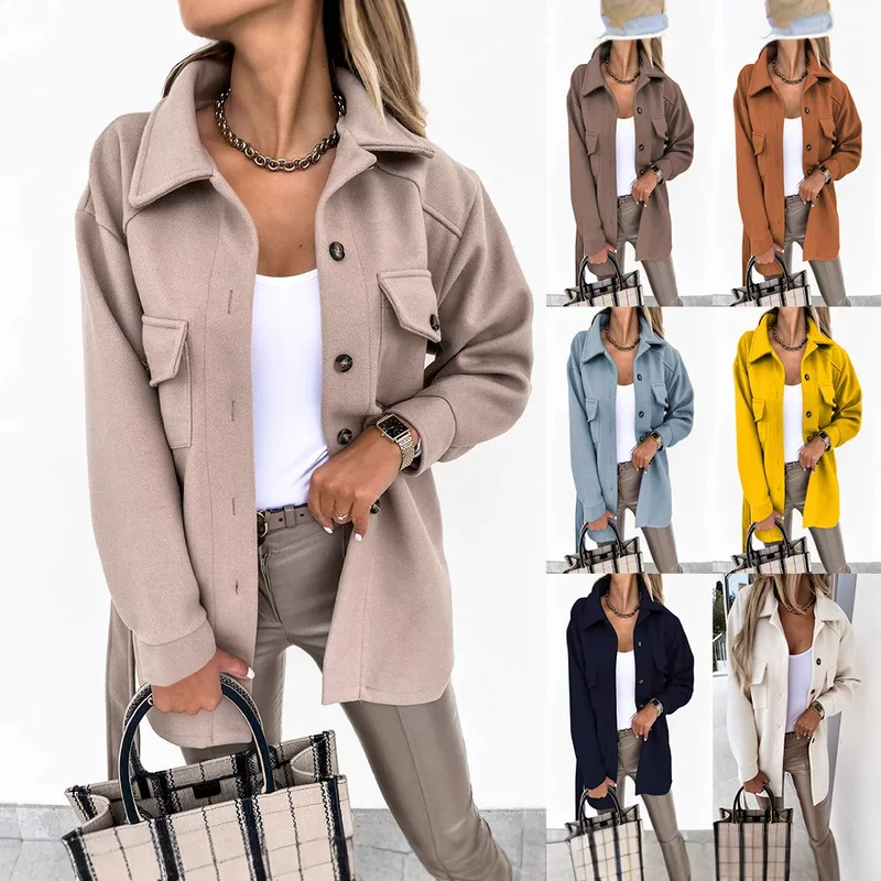 Модное демисезонное шерстяное пальто с длинным рукавом, цветным поясом, ebay, европейский стиль