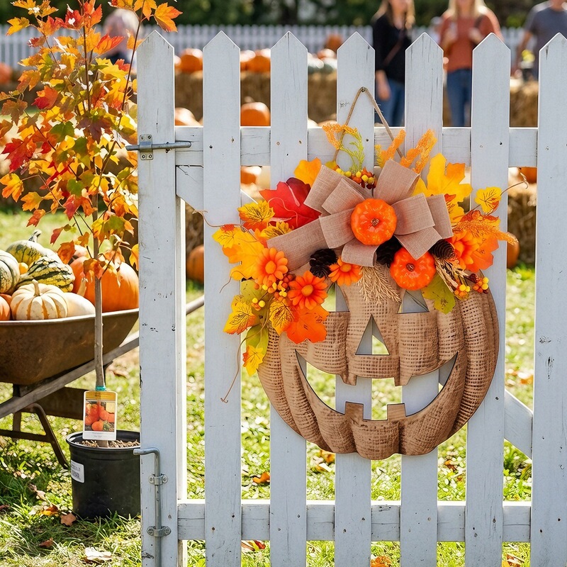 Cross-Border Halloween Artificial Flowers, Autumn Wooden Pumpkin Signs, Wooden Door Signs, Window and Home Decoration Ornaments