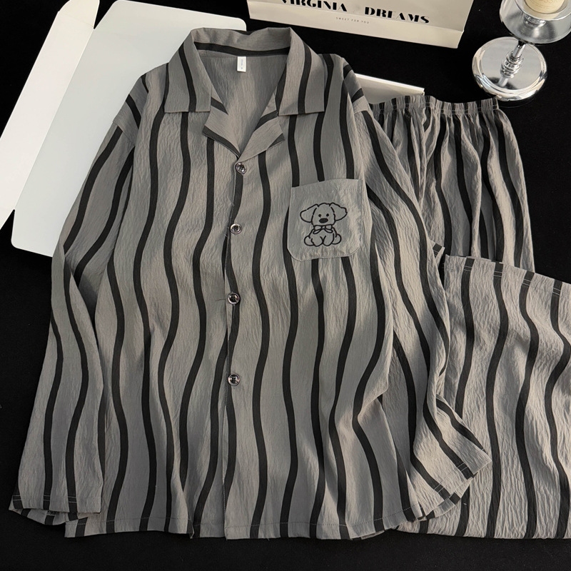 Autumn and Winter Men's Pajamas Men's Spring and Autumn Long-Sleeve Long Pants Loungewear Men's Thin Youth Set Men