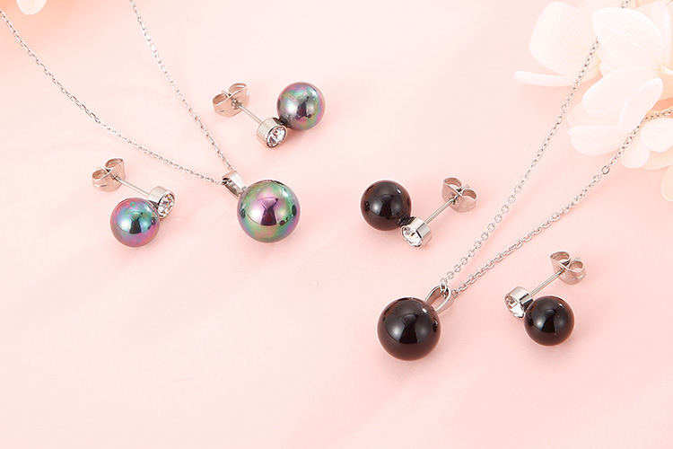 Fashion Shell Pearl Pendant Titanium Steel Necklace Earring Set Wholesale Nihaojewelry display picture 5