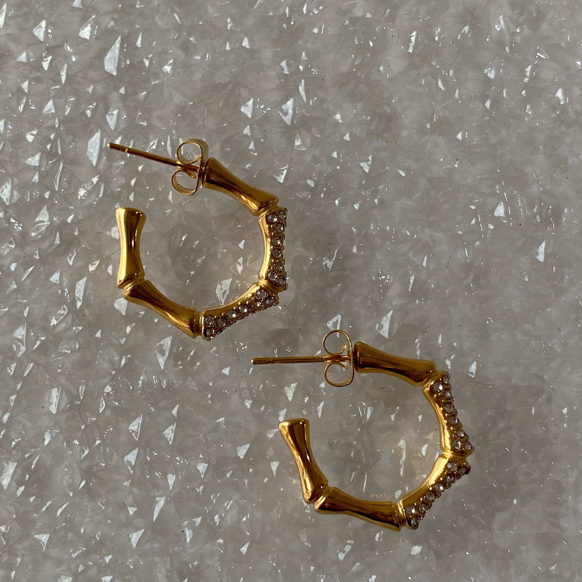 7g Weight Zircon Inlay Material Earrings Classification 1 Pair Quantity 1 Pair Retro Hexagon Titanium Steel Plating Inlay Zircon 18k Gold Plated Earrings