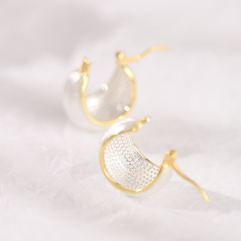 s925 sterling silver hand-drawn womenu0027s Korean plain earrings