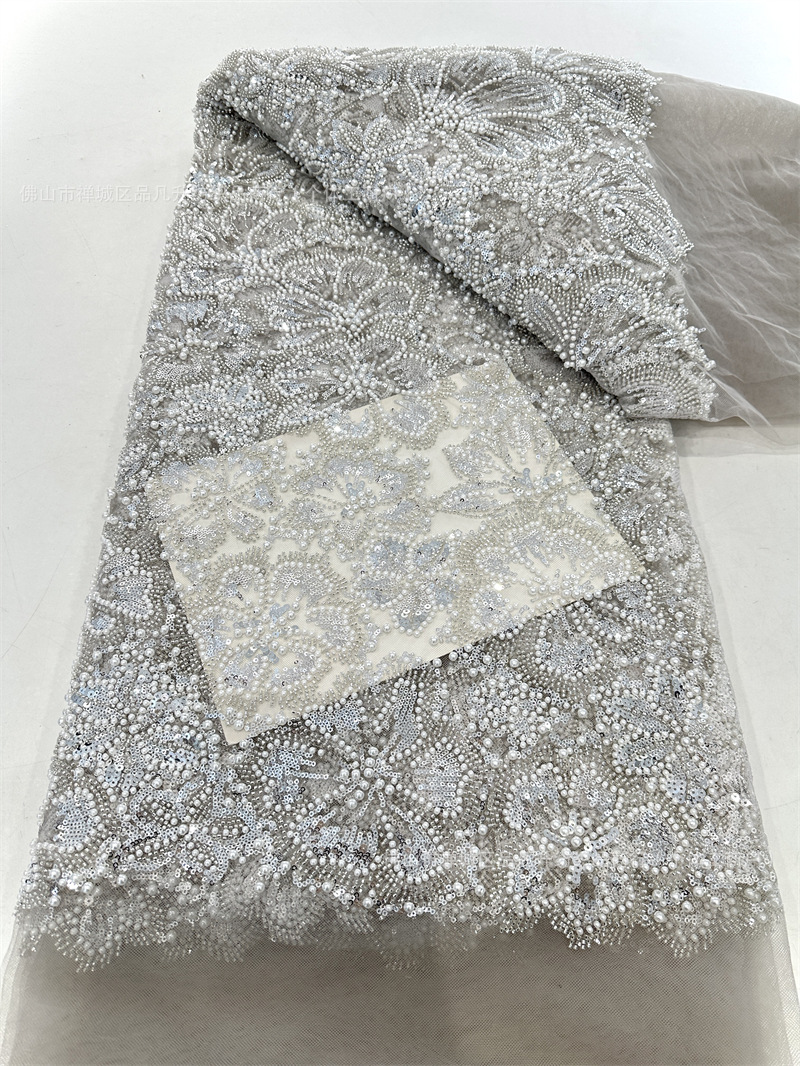 Flores tridimensionales con cuentas telas de cuentas de diseño alto vestido de boda vestido de noche telas de encaje comercio exterior transfronterizo