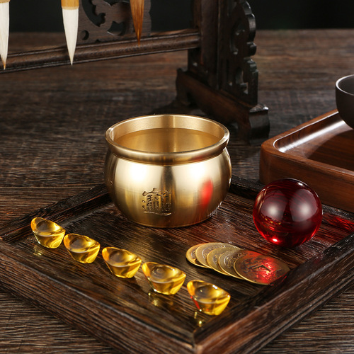 Brass vat gold ornaments living room home gathering wealth and luck bead rice vat opening gift cornucopia crafts decoration