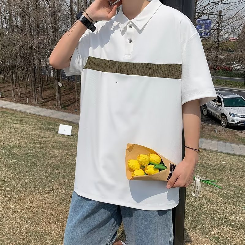 Camiseta de hombre de nuevo estilo polo camisa de hombre de manga corta solapa media manga tendencia camiseta costura tela transpirable