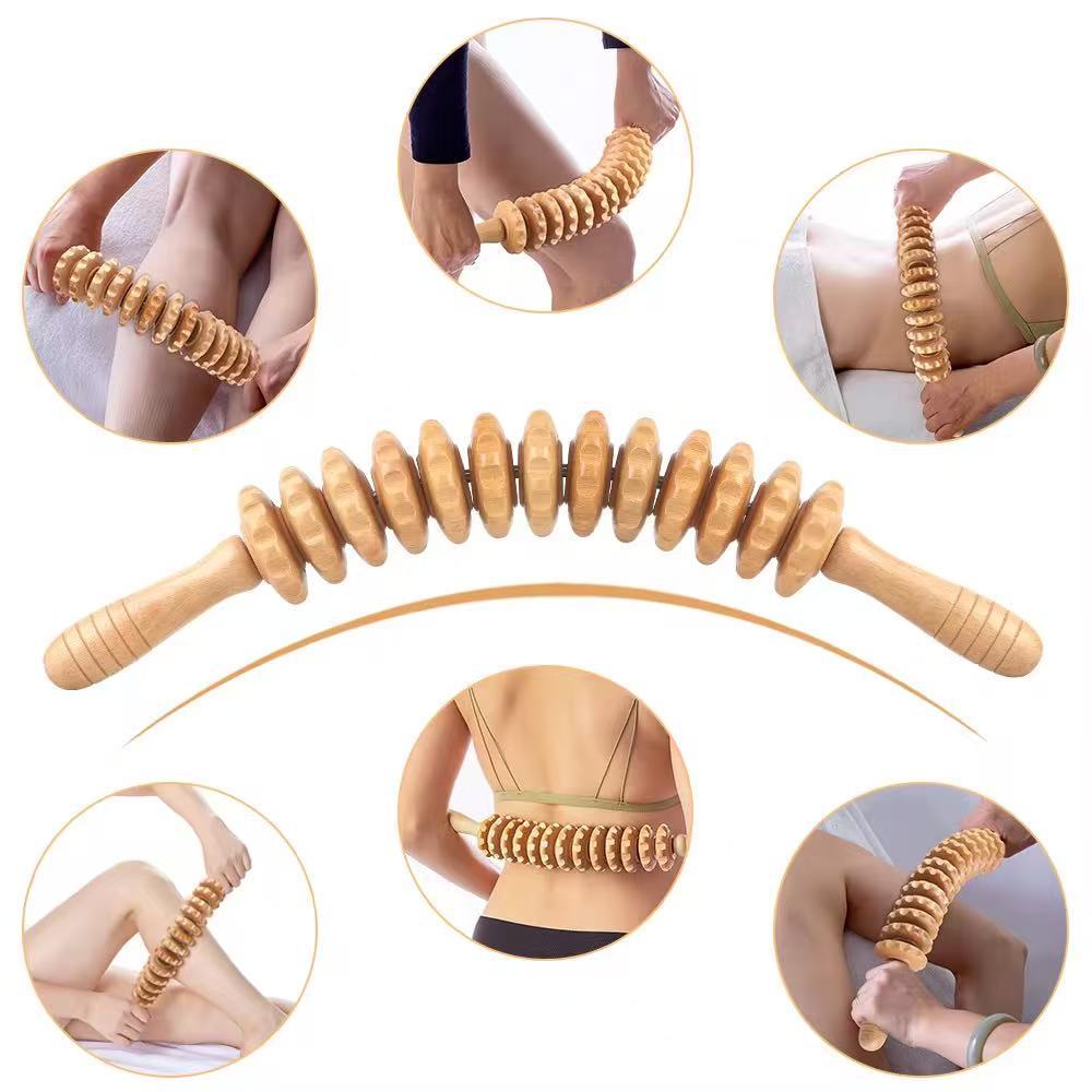 Yoga muscle relaxation roller massage stick fitness exercise leg massager solid wood roller fascia stick bending style