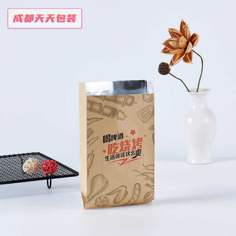 Bolsa de embalaje de barbacoa aislante bolsa de papel de estaño personalizada kebabs para llevar un solo uso chapa frita chapa de chapa