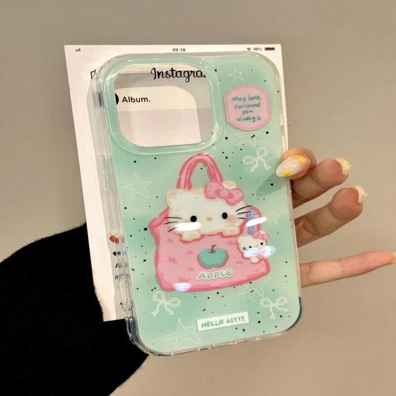 Green Apple Shopping Bag Suitable for Apple 17Air Mobile Phone Case Iphone16Pro Creative 15 Hard Case 14 Cute