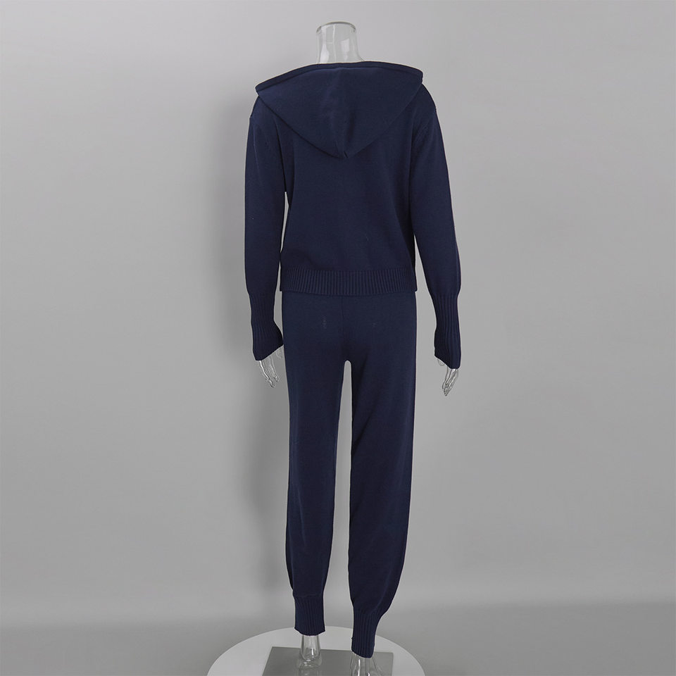 Bộ áo cardigan dệt kim có mũ khóa kéo dáng rộng kèm quần ống ôm cotton — Màu cà phê, Màu trắng, Màu xanh dương, Xanh lá cây chi tiết 48
