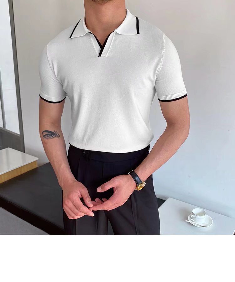 Men's Stripe Patchwork Polo Shirt Men's Clothing display picture 12