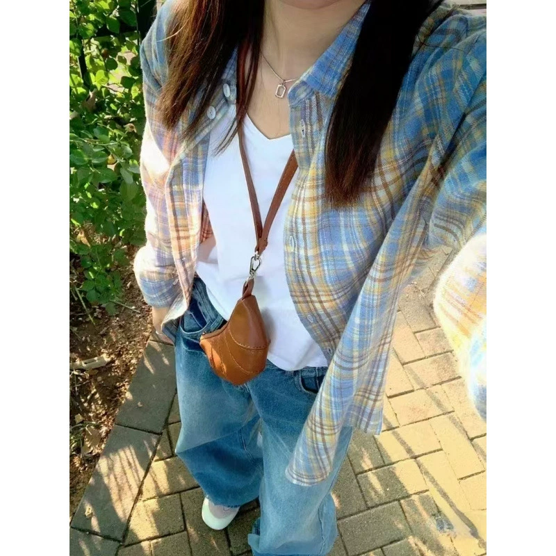 Допамин легкий и экстравагантный продвинутый хлопчатобумажный клетчатый рубашка