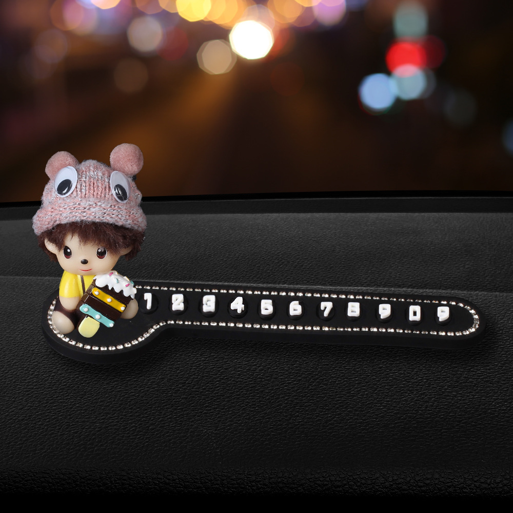 Car lindos Monchichi placas de estacionamiento temporales número de teléfono tarjeta de tarjeta de transferencia de placas accesorios de automóviles accesorios para hombres y mujeres