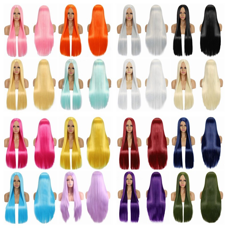 Halloween anime cos wig long hair costume performance split bangs long straight hair men's and women's full head 80cm