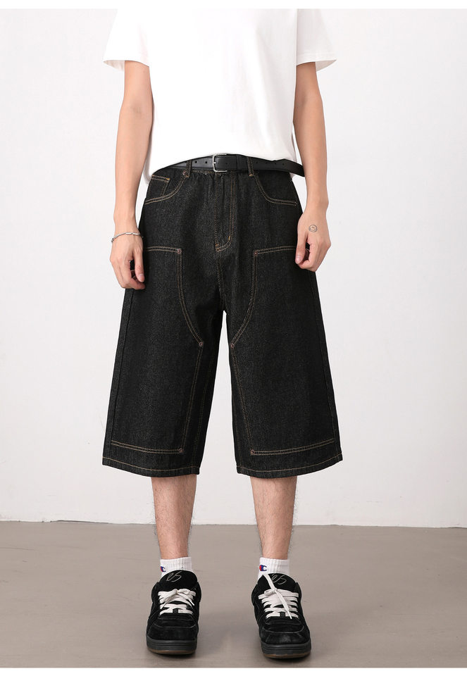 Quần jean nam ống suông rộng lửng giặt mài phong cách retro — Denim đen, Xanh nhạt, Xanh đậm chi tiết 19