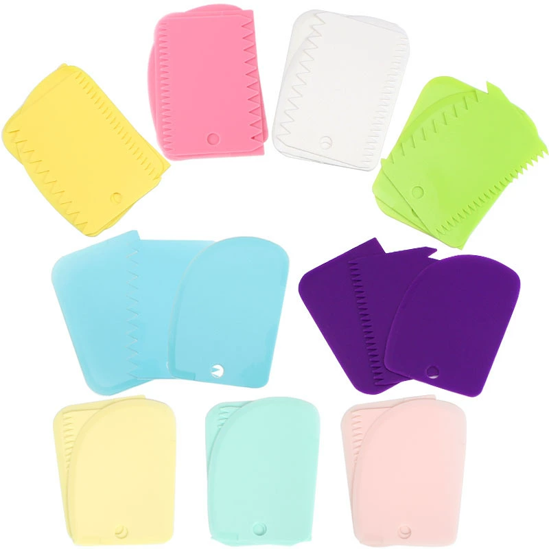 В наличии скребок для крема из трех частей белый желтый синий зеленый PP пластиковый торт DIY инструменты