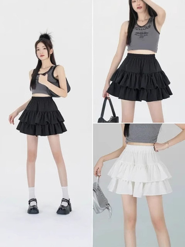 White ruffled fluffy cake dress for women, new summer ballet skirt, high-waist, small a-line skirt