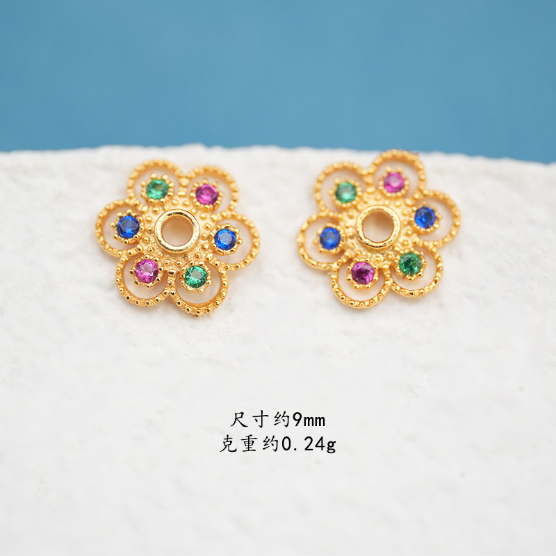 S925银镀24K金花托隔片手链项链串饰diy配件手工隔珠半成品|undefined