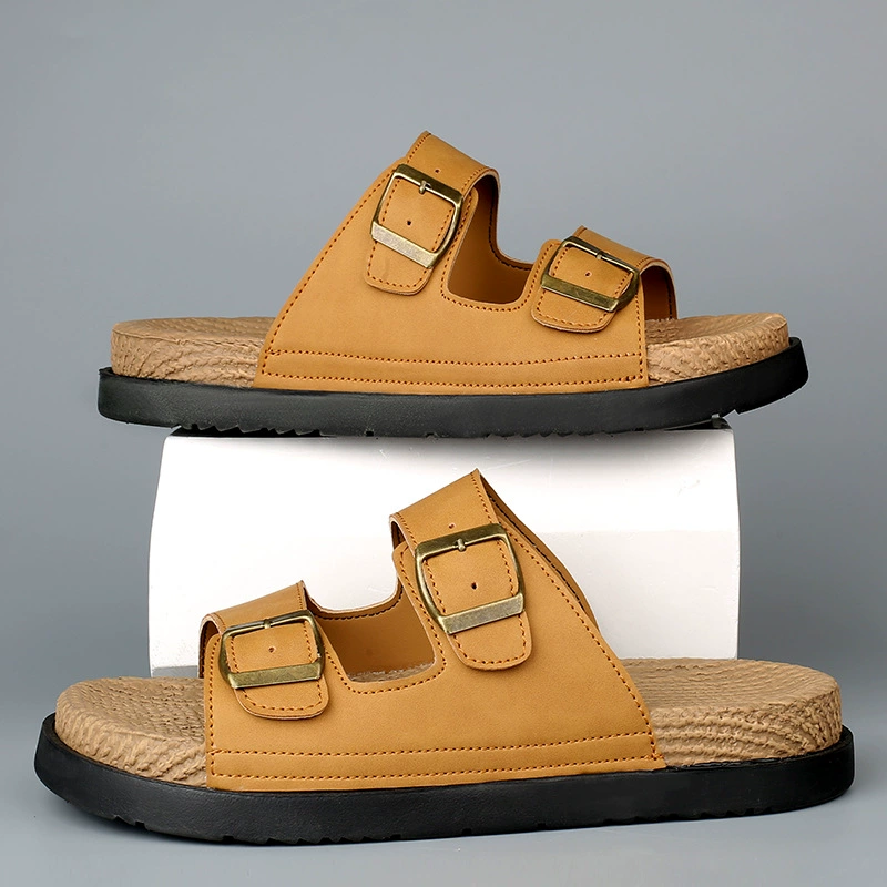 Мужские тапочки лето 2025, новая модель, пляжные, на двойной застежке, уличные, на толстой подошве, открытые