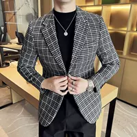 TikTok дропшиппинг новый корейский стиль тонкий мужской повседневный костюм в клетку утолщенная куртка высококачественный костюм