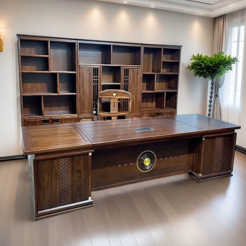 Новый офисный стол в китайском стиле, стол босса, стол руководителя из цельного дерева, комбинация высококачественной офисной мебели из черного дерева