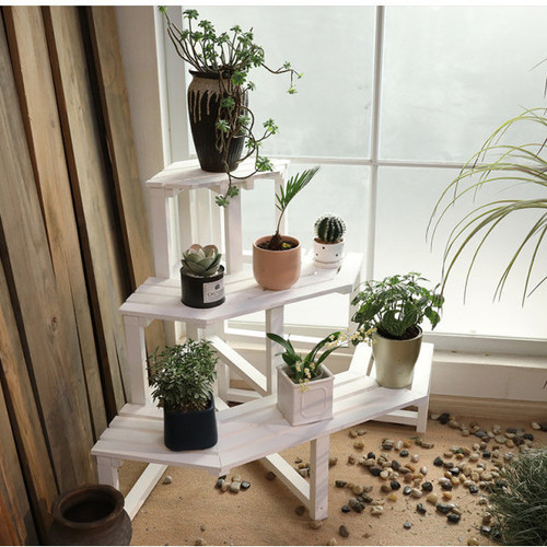 Indoor solid wood triangular flower stand bedroom corner wall corner stand balcony corner multi-layer living room right-angle succulent plant stand