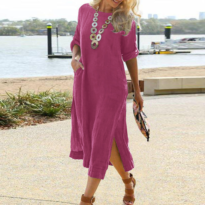 Vestido camisero largo retro casual europeo y americano manga corta eBay Amazon moda