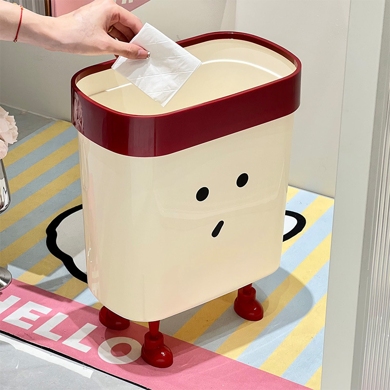 New Style Narrow Gap Trash Can, Square and Cute, Ins-Style with a Press Ring, Suitable for Living Room, Bathroom, and Kitchen