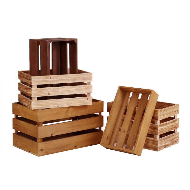 Caja de almacenamiento de madera sólida Caja de madera Supermercado Exhibición Caja de madera Cesta de almacenamiento Decoración Caja de madera