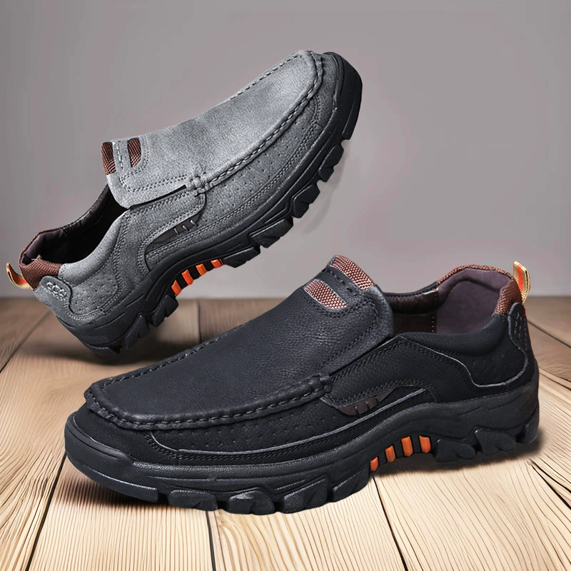 Мужские кожаные туфли Amazon для международной торговли, лоферы без шнуровки больших размеров, мужские походные кроссовки, кроссовки в стиле «dad shoes», дышащие и нескользящие