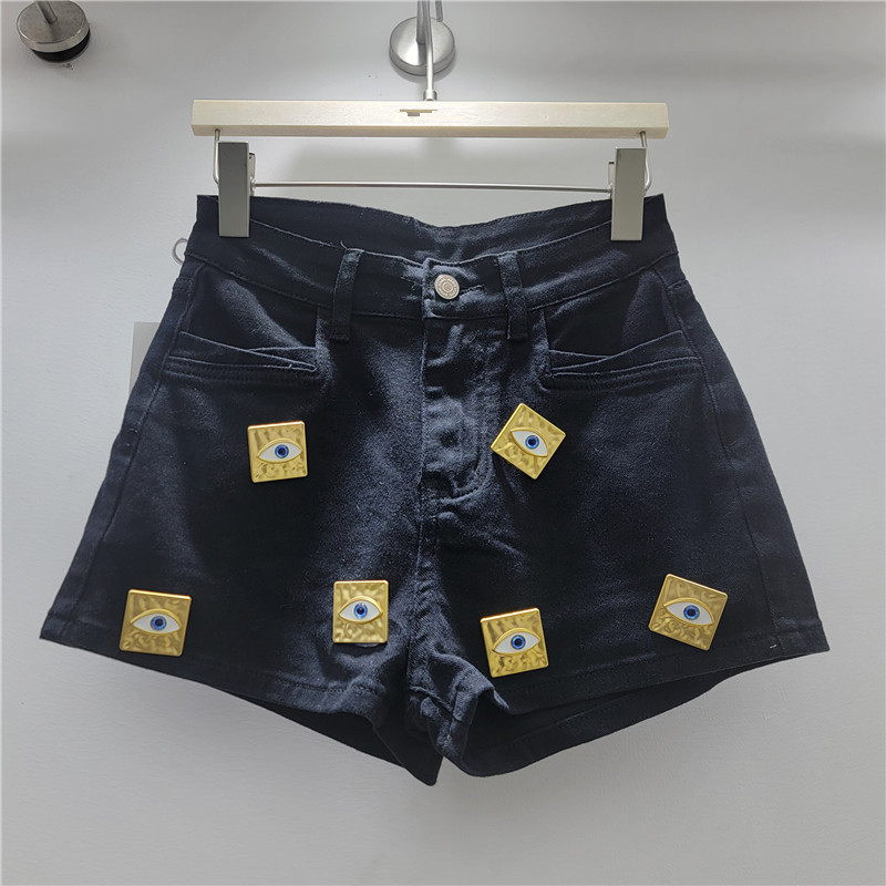 Pantalones Cortos de Mezclilla de Talle Alto para Mujer de Poliéster