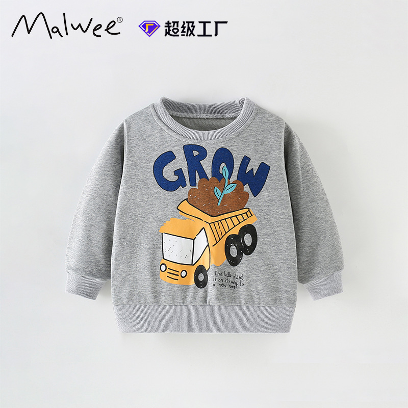 Cross-Border Malwee Boys' Sweatshirt Autumn and Winter New European and American Style Pullover Round Neck Long Sleeve Stylish Trendy Children's Top