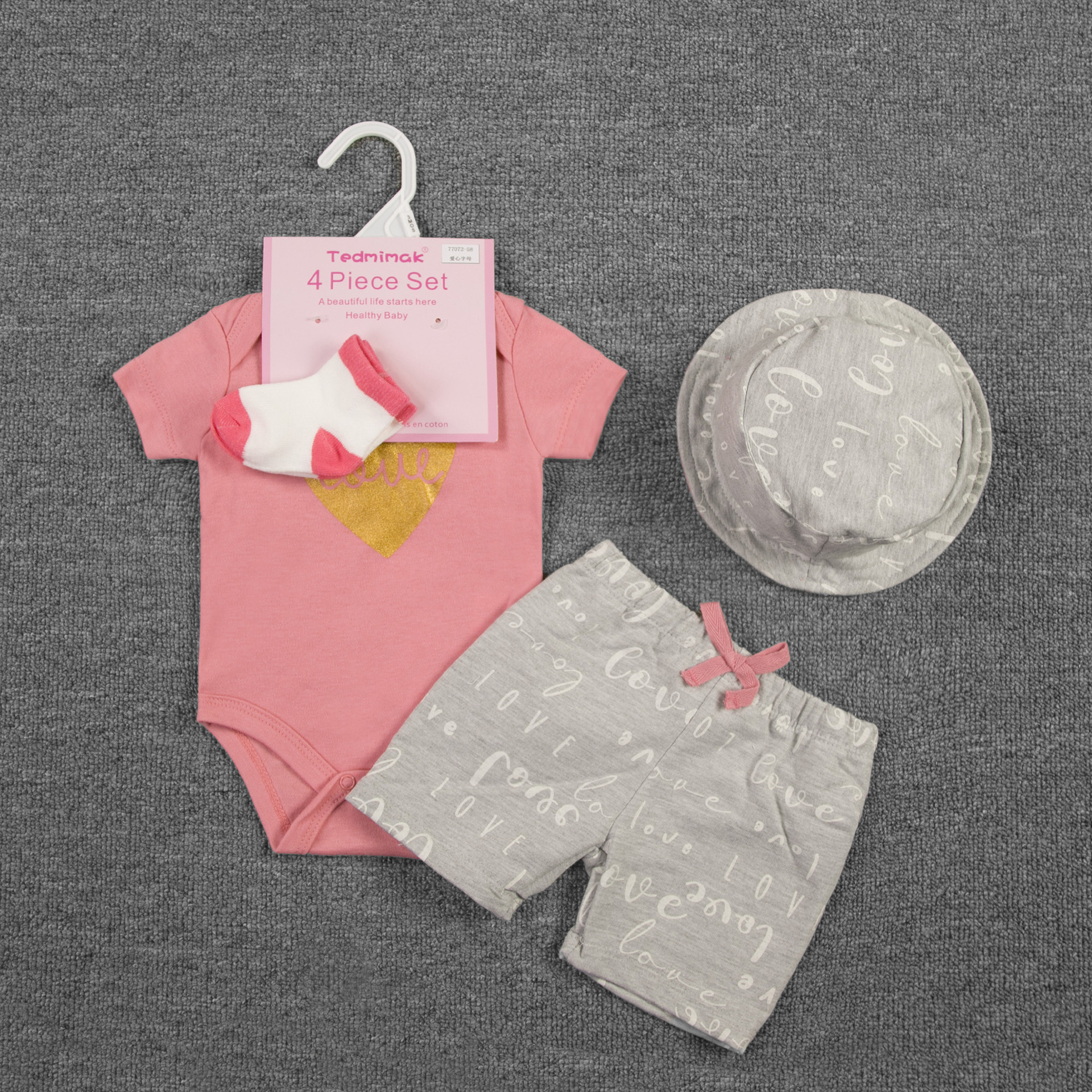 Comercio exterior chaleco de bebé de verano para hombres y mujeres con tres piezas con sombrero, ropa de trepa, ropa de bebé de verano delgada