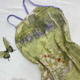 复古油画泳衣女温泉连体三角竞速新款游泳专业运动训练速干游泳衣